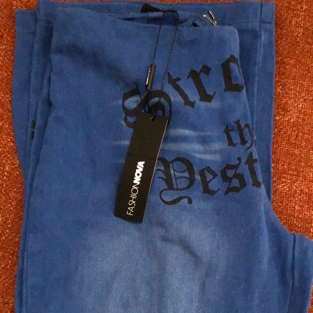 Fashion Nova Blue Text Pants Never been worn brand new
